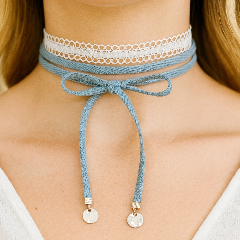CLEARANCE MIA NWT Blue And White Wrap Bow Choker Set